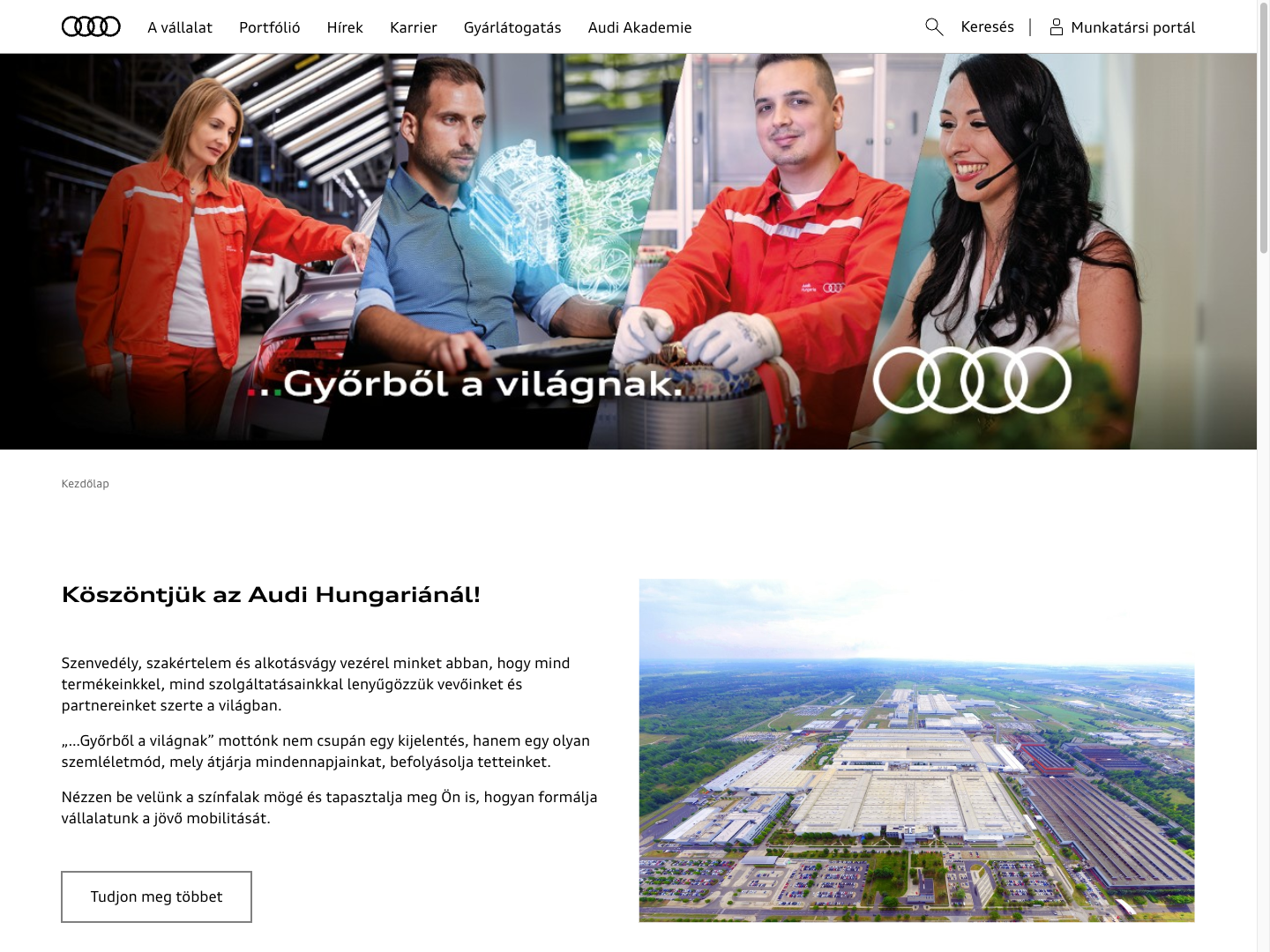 Az Audi Hungaria vállalati weboldala