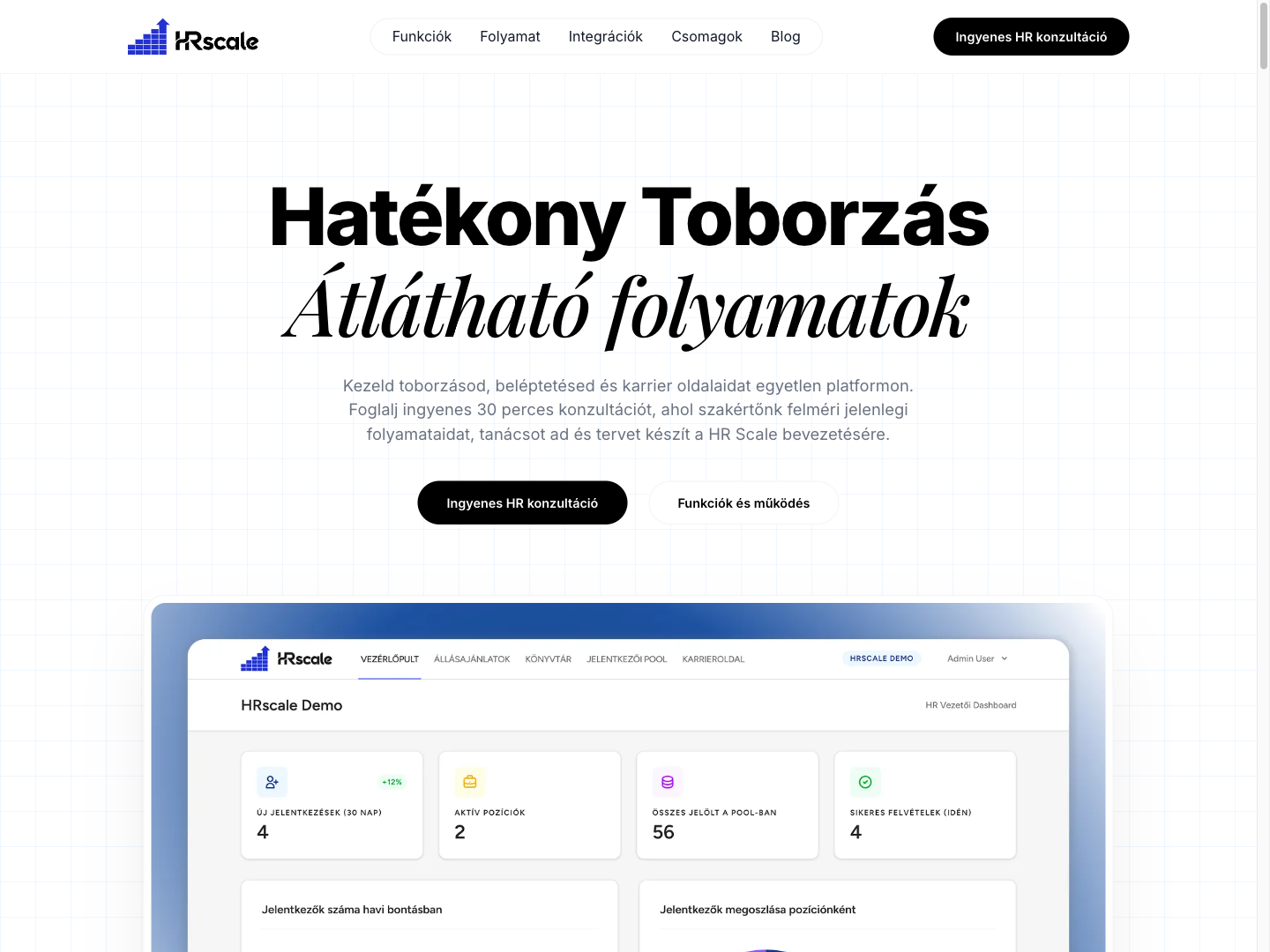 HRscale webalkalmazás funkciói: jelöltadatbázis, pipeline és karrieroldal