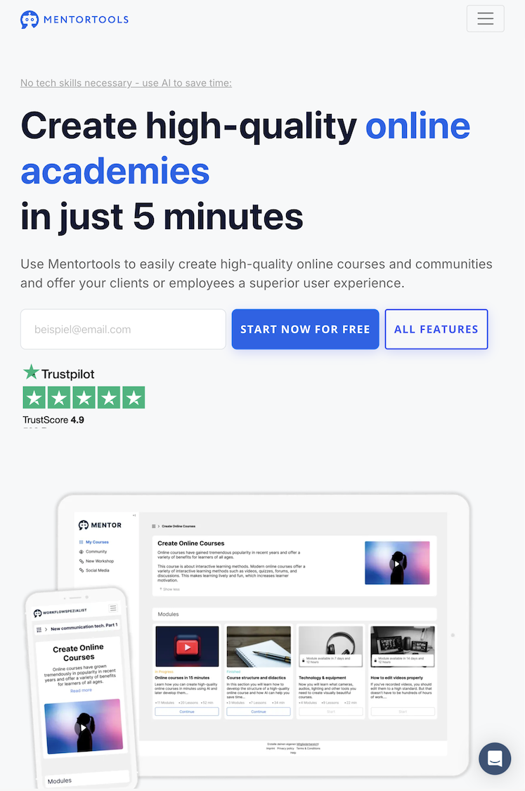 Mentortools e-learning platform