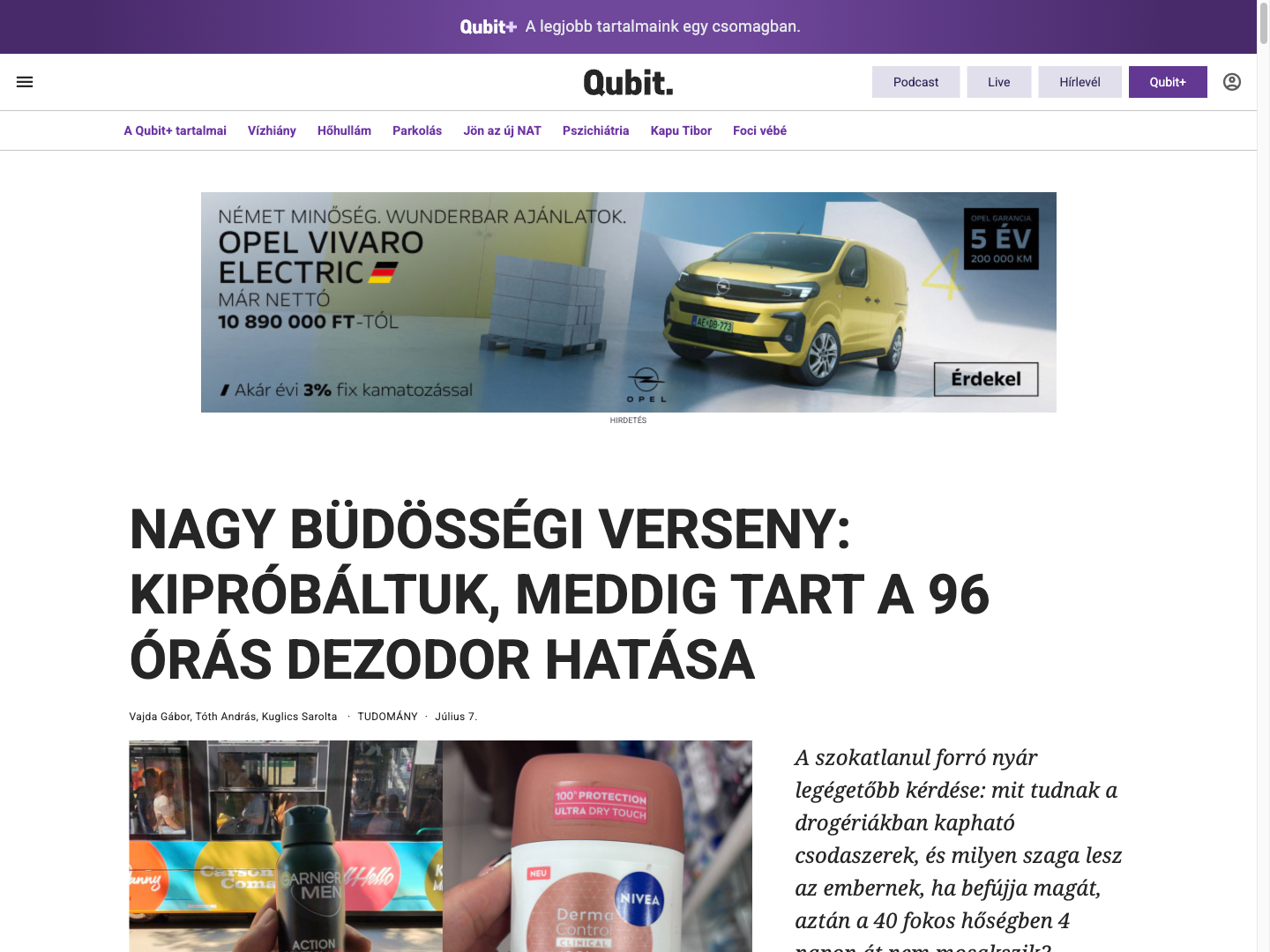 A Qubit online magazin címlapja